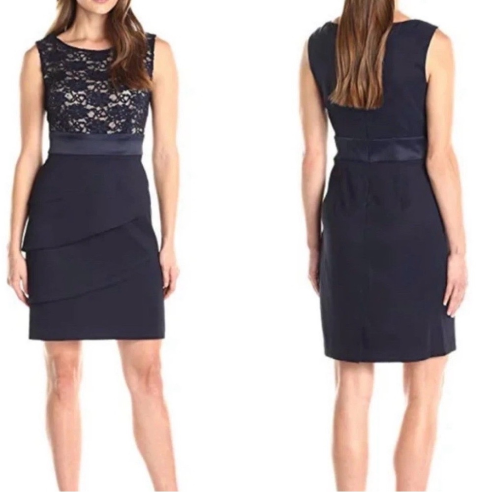 Connected Dress 12 Blue Lace Sequin Sheath Event Party Cruise Wedding Washable